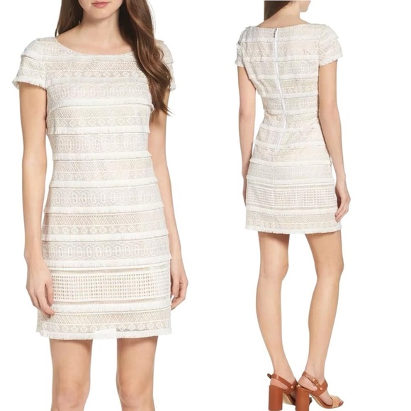 ELIZA J Cap Sleeve White Lace Mini Dress - Picture 2 of 11